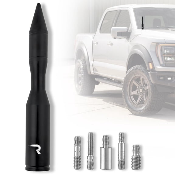 RECON Rocket Shape Style Truck/SUV Aluminum Antenna 5" - Black (Fits OEM Factory Threaded Antennas)