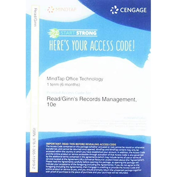 MindTap Office Technology, 1 term (6 months) Printed Access Card for Read/Ginn's Records Management, 10th, 9781305119192, 1305119193, Paperback, 10 edition
