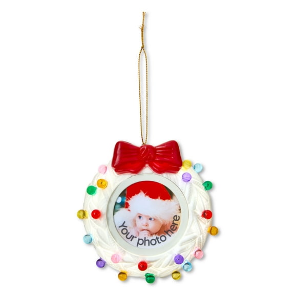 Mr. Christmas 3" Recordable Picture Frame Wreath Ornament, White