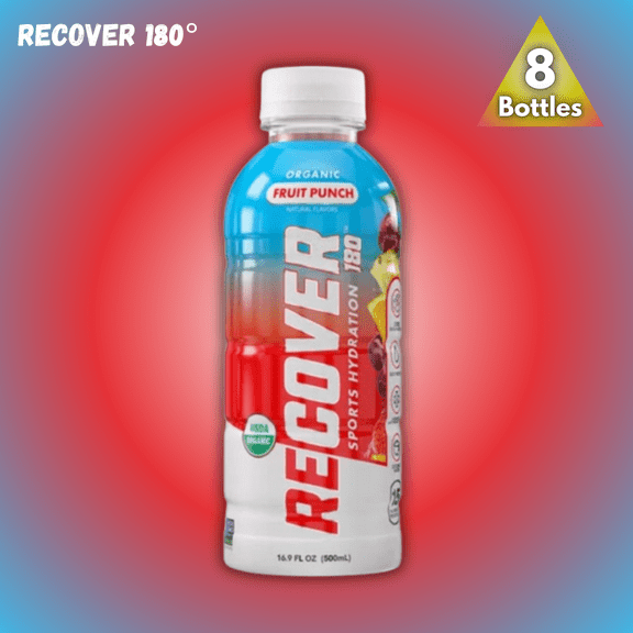 RECOVER 180° Organic Fruit Punch Hydration Drink, 16.9 fl oz Bottles, 8 Pack Electrolyte-Enhanced Recovery Beverage