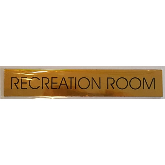 RECREATION ROOM SIGN - Gold BACKGROUND (ALUMINIUM - 2X 11 3/4) WITH SELF ADHESIVE STICKER FOR INDOOR USE
