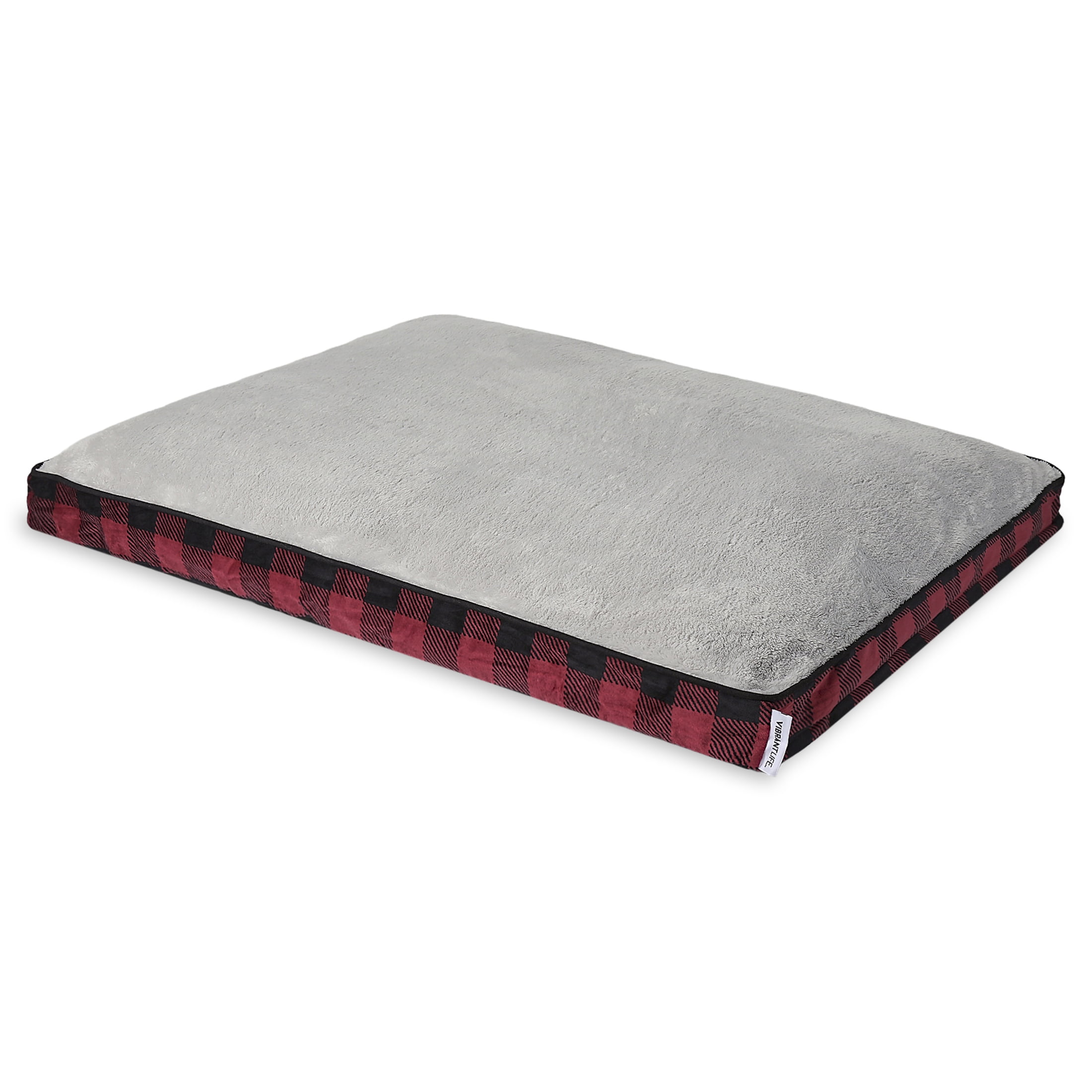 Vibrant Life Large Deluxe Gusset Pillow Pet Bed, Red and Black Plaid, 32" x 42"