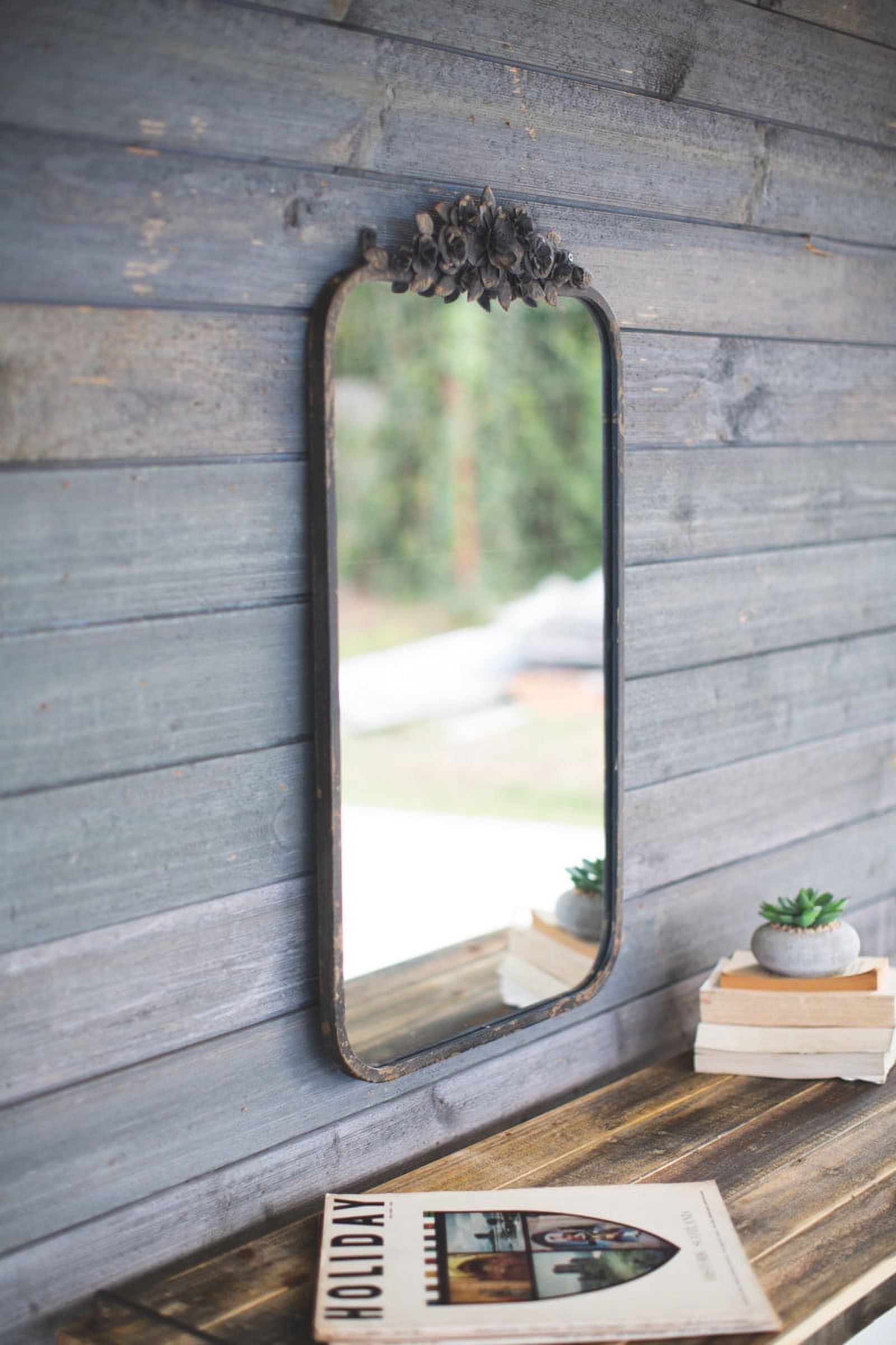 Kalalou Vintage Floral Crest 32" Metal Accent Mirror