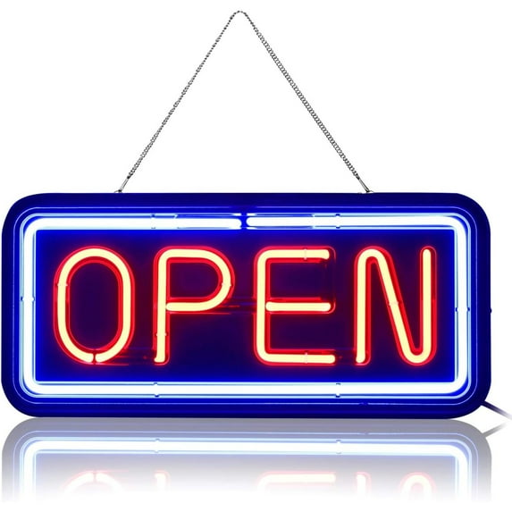RECTANGULAR REAL GLASS BRIGHT NEON OPEN SIGN / LIGHT - NOT LED OPEN SIGNS - BRIGHT COLOR BIG FOR SHOP STORE BAR CAFE RESTAURANT BEER SALON BUSINESS