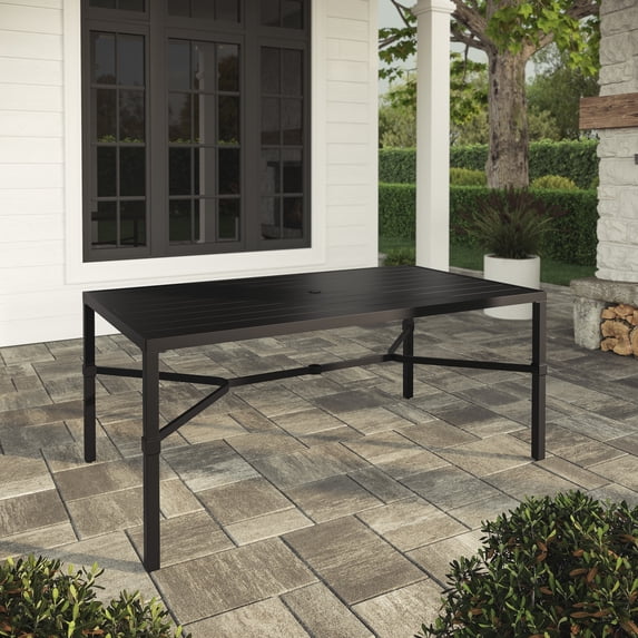 My Texas House Cambria 67" Steel Outdoor Dining Table, Black