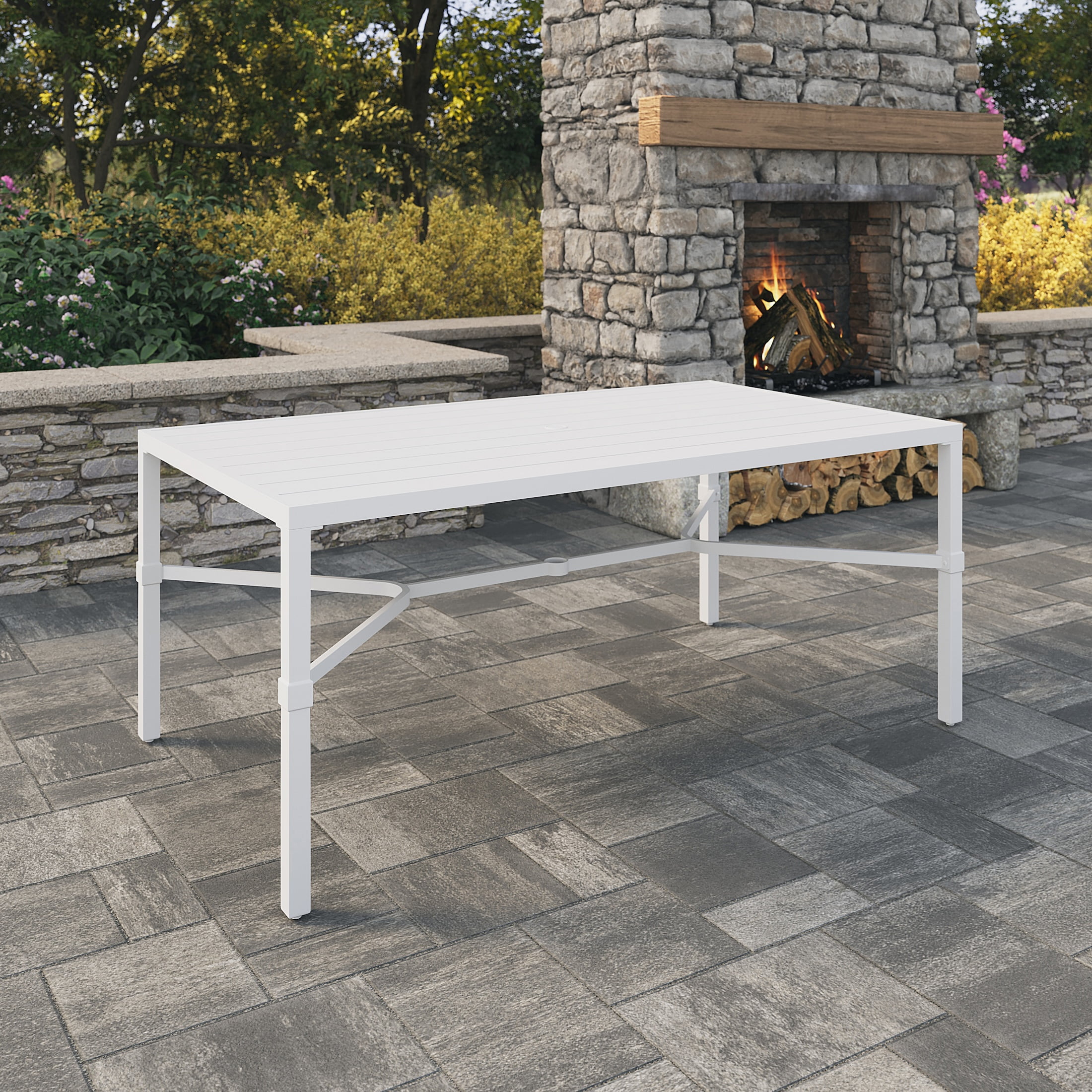 My Texas House Cambria 67" Steel Outdoor Dining Table, White
