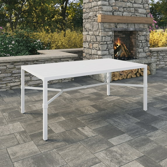 My Texas House Cambria 67" Steel Outdoor Dining Table, White