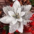 thumbnail image 1 of RECUTMS 10 Pcs Christmas Glitter Poinsettia Faux Flowers Christmas Flowers Decorations Wedding Xmas Tree New Year Ornaments (Silver), 1 of 7