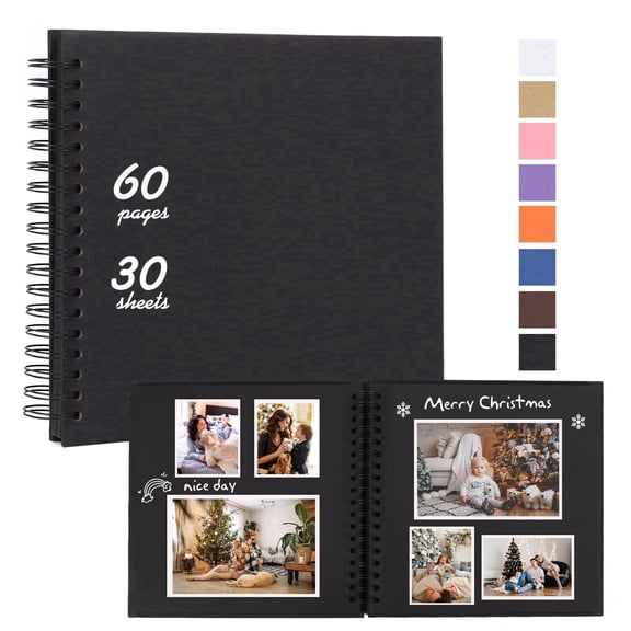 RECUTMS 10 x 10 Inch DIY Scrapbook Album 60 Pages Hardcover Black Paper Scrap Book Photo Albums Memory Book for Wedding Graduation Anniversary (Black)