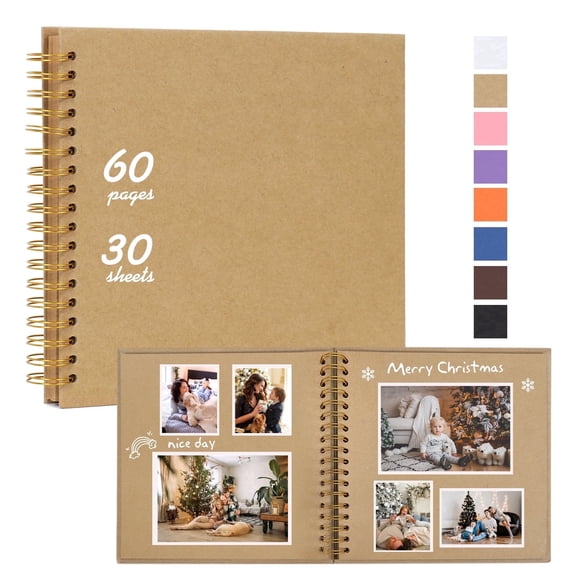 RECUTMS 10 x 10 Inch DIY Scrapbook Album 60 Pages Hardcover Kraft Paper Scrap Book Photo Albums Memory Book for Wedding Graduation Anniversary(Brown)