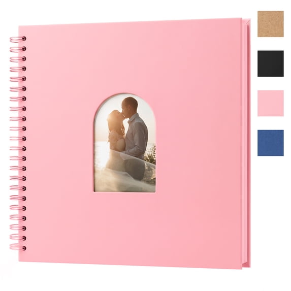 RECUTMS 10x10 inch Scrapbook Photo Album, Hardcover Kraft Paper Arch Window Photo, 60 Pages Personalized Scrapbook as Gifts for Wedding,Baby (Pink)