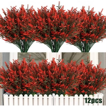 RECUTMS 12 Bundles Orange Artificial Lavender Flowers Outdoor UV Resistant Spring Decorations for Home
