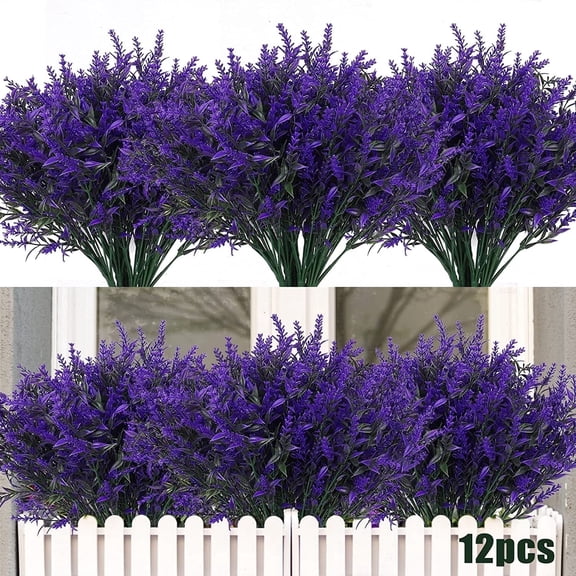 RECUTMS Artificial Lavender Flowers 12 Bundles Outdoor UV Resistant Fake Flowers Spring Decorations for Home(Purple)