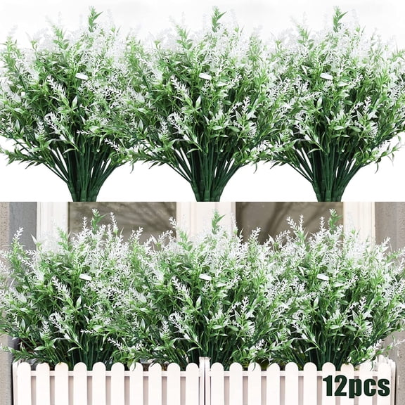 RECUTMS Artificial Flowers Outdoor 12 Pcs UV Resistant Fake Flowers Greenery Plants for Indoor Outside Hanging Planter Decor(White)