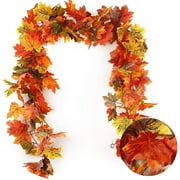 RECUTMS 2 pack Fall Maple Garland- 5.8 ft/Pcs Autumn Hanging Leave Vines for Home Garden Wedding Party Fireplace Door Frame Decor