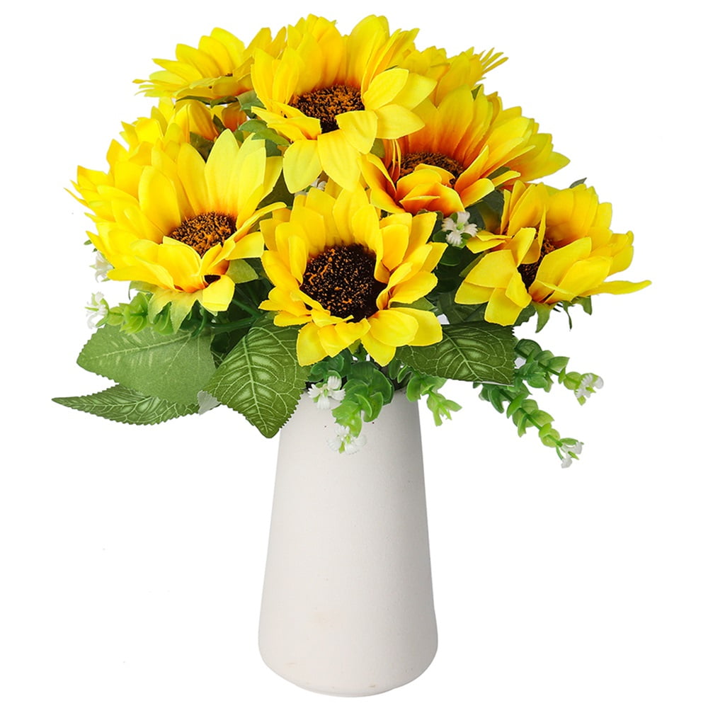 RECUTMS 2 Packs Artificial Sunflower Flowers Silk Plant with Stems for