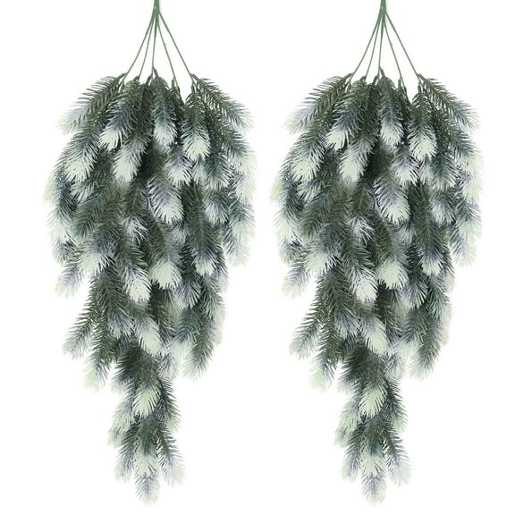 RECUTMS 2 Pack Hanging Artificial Pine Needle Branches Green Plant Pine Needle Accessories for Christmas Indoor Outside Decoration DIY(White)