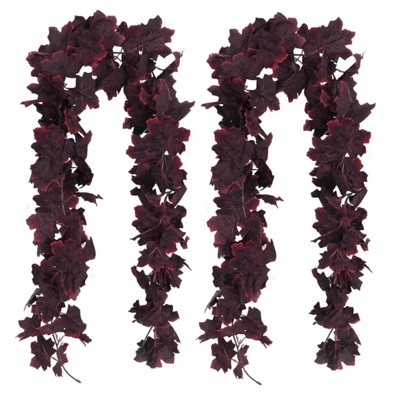 RECUTMS 2 Pcs Fall Maple Leaf Garland Faux Hanging Fall Garland Artificial Maple Leaves Autumn Hanging Vines Silk Wreath for Burgundy Wedding Thanksgiving