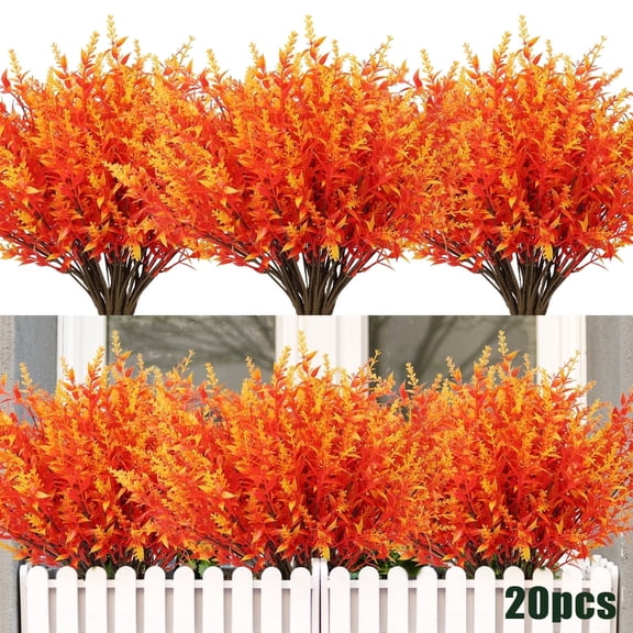 RECUTMS Artificial Fall Flowers 20 Pcs UV Resistant Faux Autumn Plants, Fake Indoor Outdoor Greenery for Thanksgiving Christmas Wedding Party Home Garden Decor(Gold)