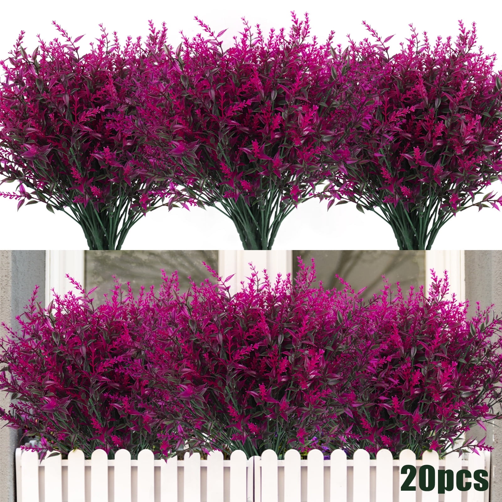RECUTMS 20 Bundles Artificial Flowers for Outdoor Spring Decoration, UV Resistant Faux Outdoor Plastic Greenery Shrubs Plants Hanging Planter Home Garden Decor(Fuchsia)