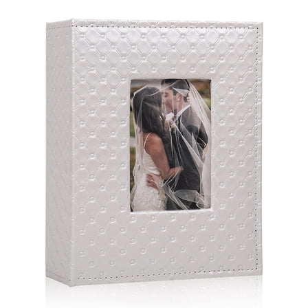RECUTMS 200 Pocket Photo Album 4x6 Small PU Leather Cover Wedding Family Baby Anniversary Graduation Travel Personalized Photo Album Book (White)