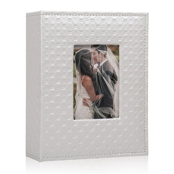 RECUTMS 200 Pocket Photo Album 4x6 Small PU Leather Cover Wedding Family Baby Anniversary Graduation Travel Personalized Photo Album Book (White)