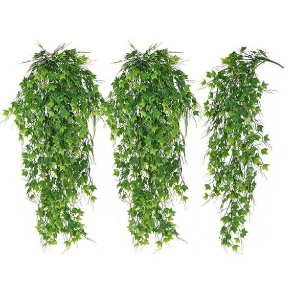 RECUTMS 3 Packs Artificial Plant Faux Ivy Greenery Hanging Plants Fake Ivy Leaf UV Resistant for Outdoor Garden Yard Porch Wall Decoration （Green）