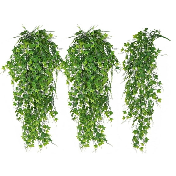 RECUTMS 3 Packs Artificial Plant Faux Ivy Greenery Hanging Plants Fake Ivy Leaf UV Resistant for Outdoor Garden Yard Porch Wall Decoration （Green）