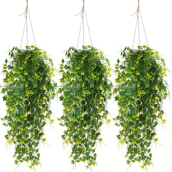 RECUTMS Artificial Plant Fake Plants Artificial Hanging Plants Faux Ivy Plant with Yellow Leaf Fake Hanging Plant Indoor Decoration Garden Room Wall Decor (Yellow)