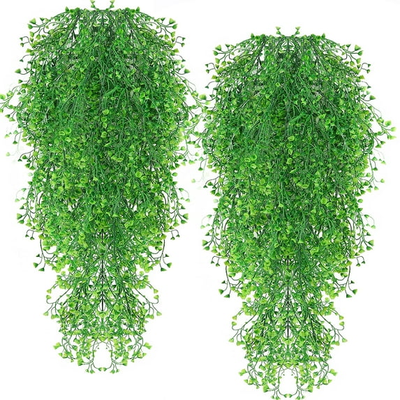 RECUTMS 4 Pcs Artificial Hanging Plants Vines Plastic Plants for Wall Wedding Party Decor-Green
