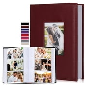 RECUTMS 4x6 Photo Album 300 Pictures Sewn Premium Leather Cover Memo Recording Family Photo Album Wedding Picture Albums Anniversary Baby Holiday Albums(Brown)