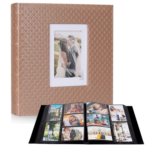 RECUTMS 4x6 Photo Album 600 Photos Large Capacity Black Inner Page Button Grain Leather Pockets Family Album Book (Light Brown)