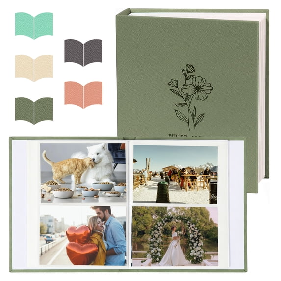 RECUTMS 4x6 Picture Album Small Photo Album Floral Memory Book,PU Leather Holds 200 Photos, Gift for Wedding Baby Family (Dark Green)