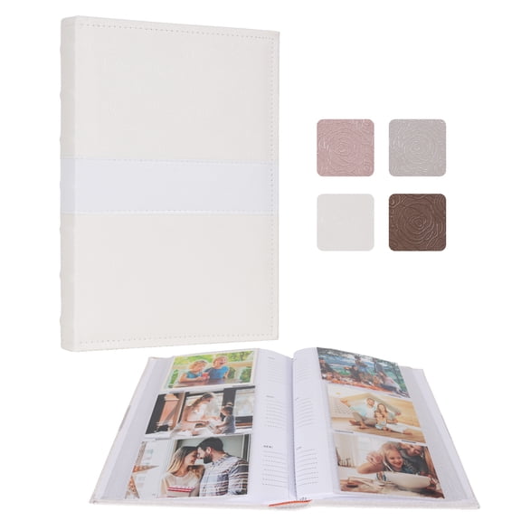 RECUTMS 4x6 Photo Albums Holds 300 Horizontal Photos Thick Leather Cover Picture Books Wedding Family Valentine's Day Anniversary Gifts (White)