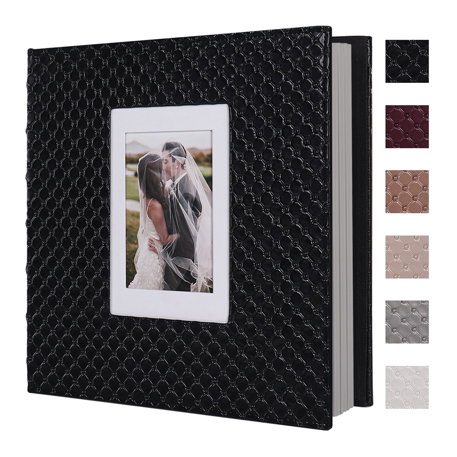 RECUTMS 60 Pages Handmade DIY 4x6 5x7 8x10 Photos of Any Size, Button Grain Leather Cover of Wedding Photo Album Baby Picture Book Scrapbook Photo Album (Black)