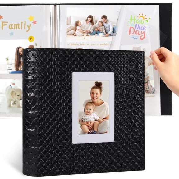RECUTMS 60 Pages Handmade DIY 4x6 5x7 8x10 Photos of Any Size, Button Grain Leather Cover of Wedding Photo Album Baby Picture Book Scrapbook Photo Album (Black)