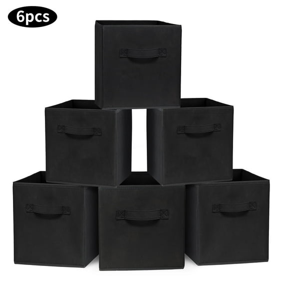 RECUTMS 6Pack Basics Collapsible Fabric Storage Cubes Organizer with Handles(Black)