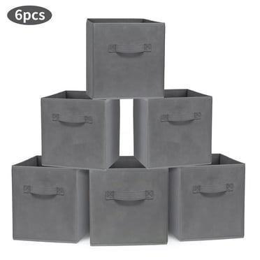 RECUTMS 6Pack Collapsible Fabric Storage Cubes Organizer Baskets with Handles-Gray