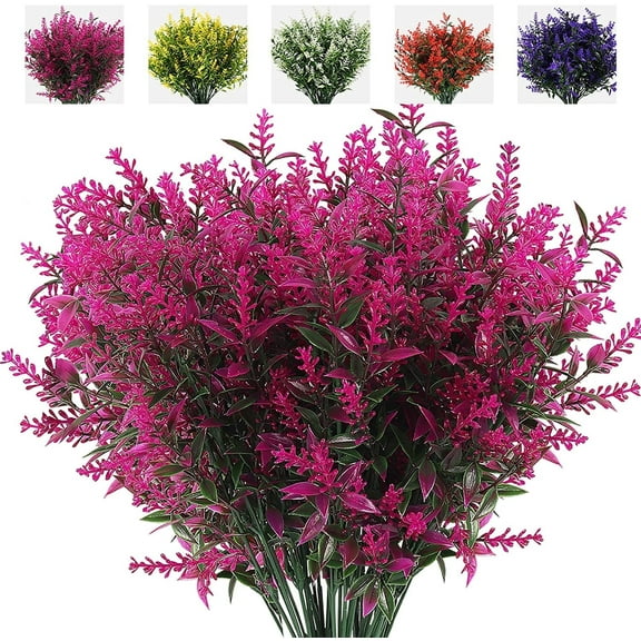 RECUTMS Artificial Flowers Plants Faux Lavender Flower Indoor Outside Hanging Decorations,8 Bundles(Fuchsia)