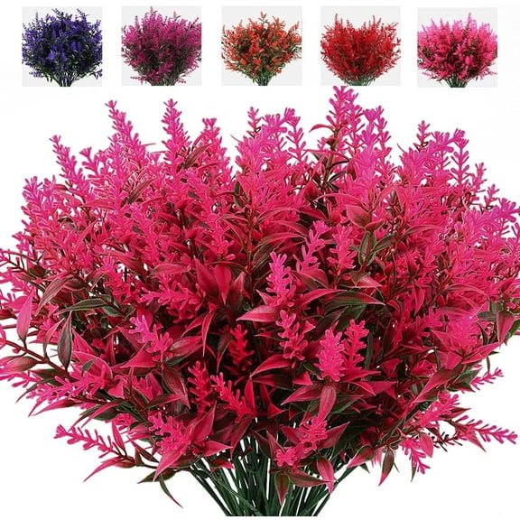 RECUTMS Artificial Plants Outdoor,8 Bundles Artificial Flowers Lavender Indoor Outside Hanging Decorations(Pink)
