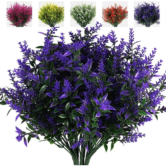 RECUTMS Artificial Flowers Plants Lavender Fake Shrubs Flowers Indoor Outside Hanging Decorations(Purple)