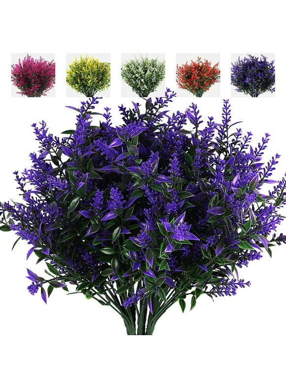 RECUTMS 8 Bundles Purple Artificial Flowers Plants Lavender Flower Indoor Outside Hanging Decorations