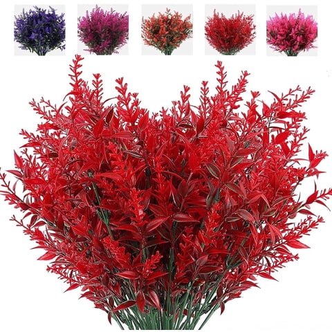 RECUTMS Artificial Outdoor Flowers Plastic Lavender Bouquet Indoor Outside Hanging Decorations(Red)