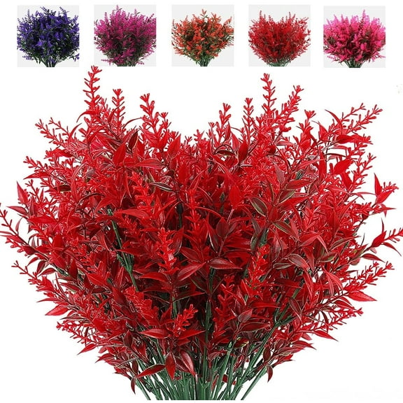 RECUTMS Artificial Outdoor Flowers Plastic Lavender Bouquet Indoor Outside Hanging Decorations(Red)