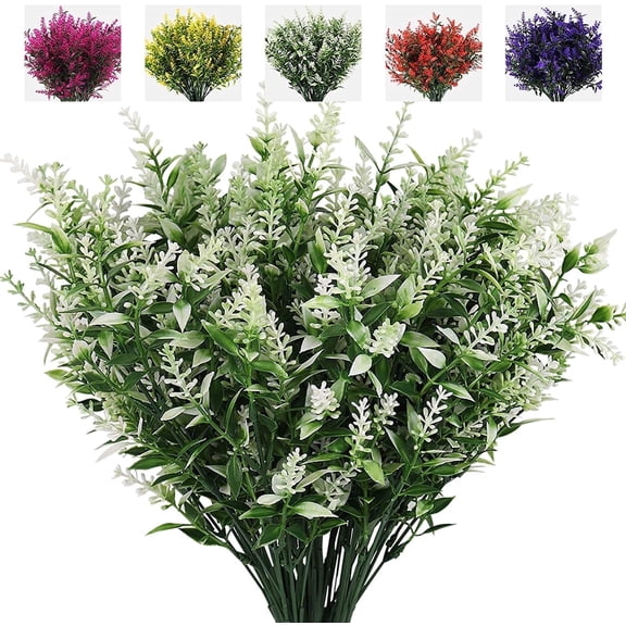 RECUTMS 8 Bundles White Artificial Flowers Plants Lavender Flower Indoor Outside Hanging Home Garden Decor