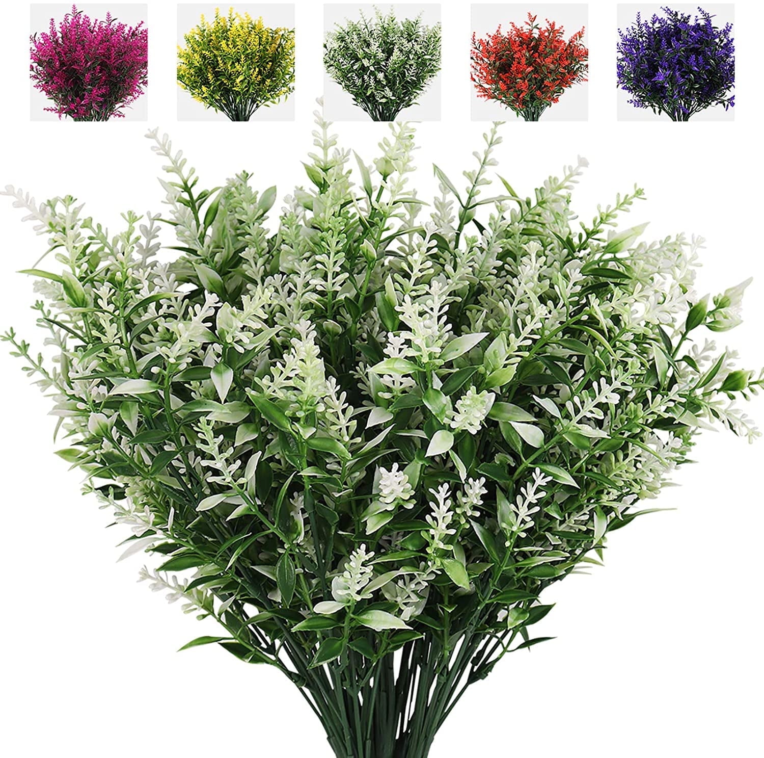 8 Bundles White Artificial Lavender Flowers in Plastic Basket
