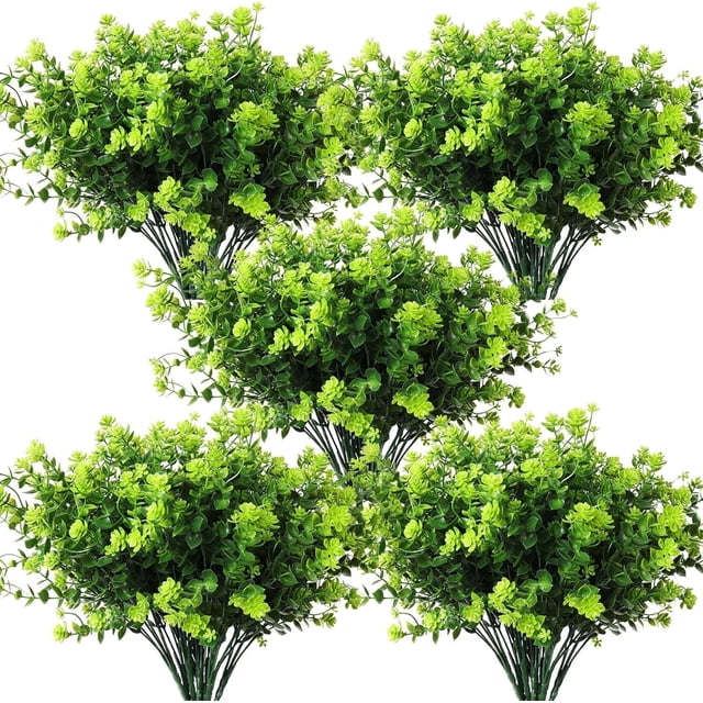 RECUTMS Artificial Outdoor Flowers Spring Greenery Outdoor Plants UV Resistant for Porch&Garden,8Pcs(Light Green)