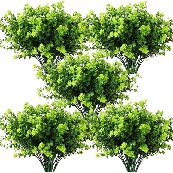 RECUTMS Artificial Outdoor Flowers Spring Greenery Outdoor Plants Artificial UV Resistant for Porch&Garden,8Pcs(Light Green)