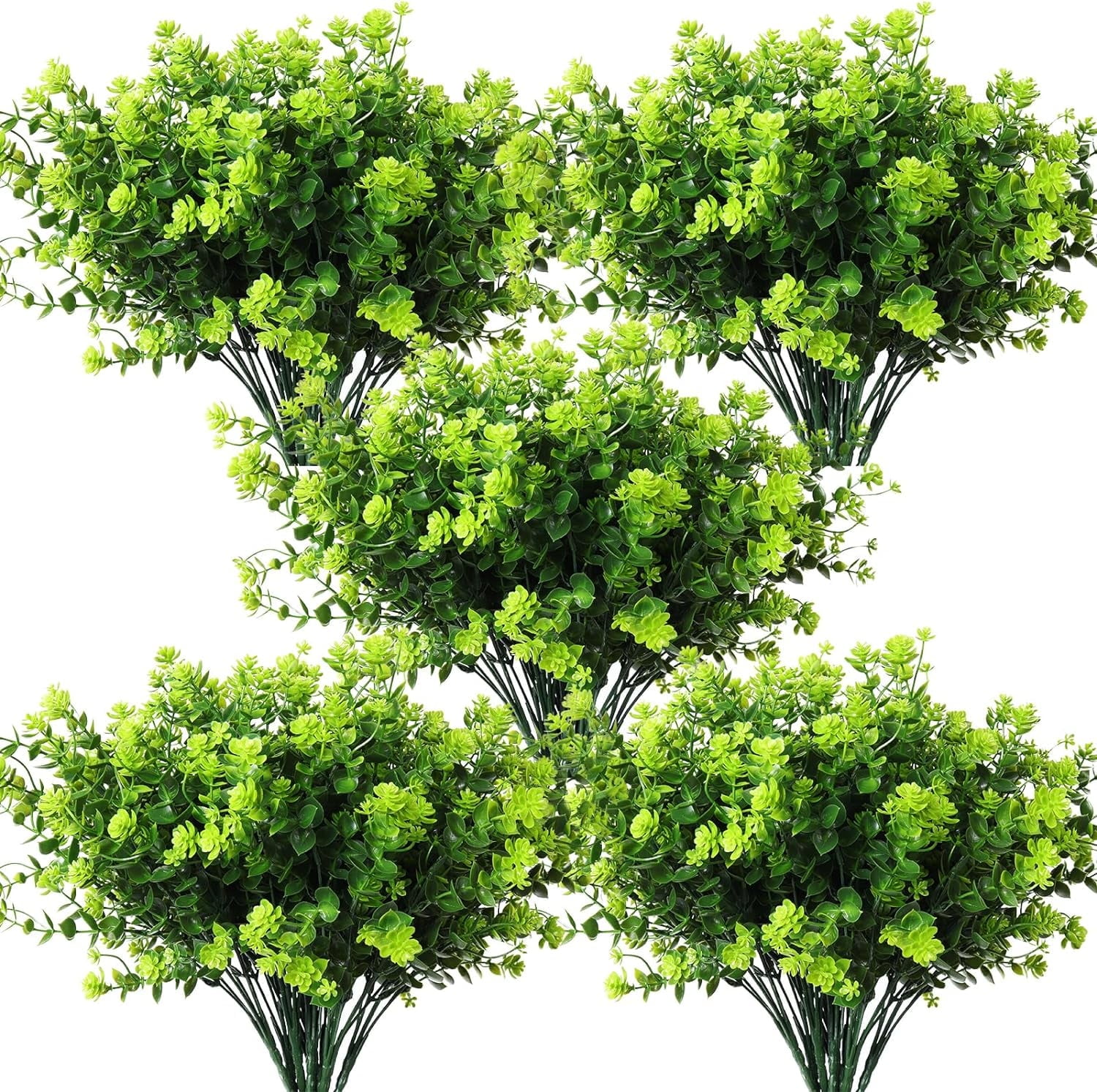RECUTMS 8PC Artificial Outdoor Flowers Spring Greenery Outdoor Plants Artificial UV Resistant for Porch&Garden(Light Green)