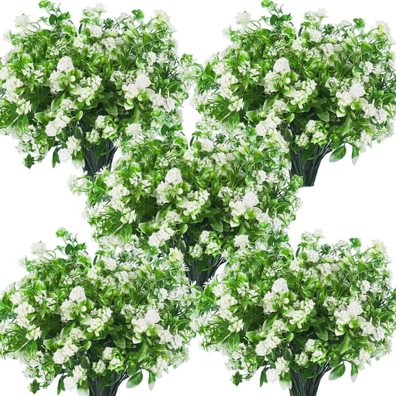 RECUTMS 8Pcs Artificial Flowers Outdoor Fake Flower Faux Plastic Plants Greenery UV Resistant for Room Garden Porch Wedding Party Summer Decorations Indoor (White)